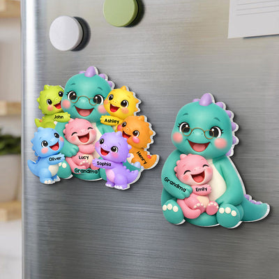 Colorful Cute Grandmasaurus Like Normal Grandma But More Awesome - Personalized Acrylic Fridge Magnet - Gift For Grandma