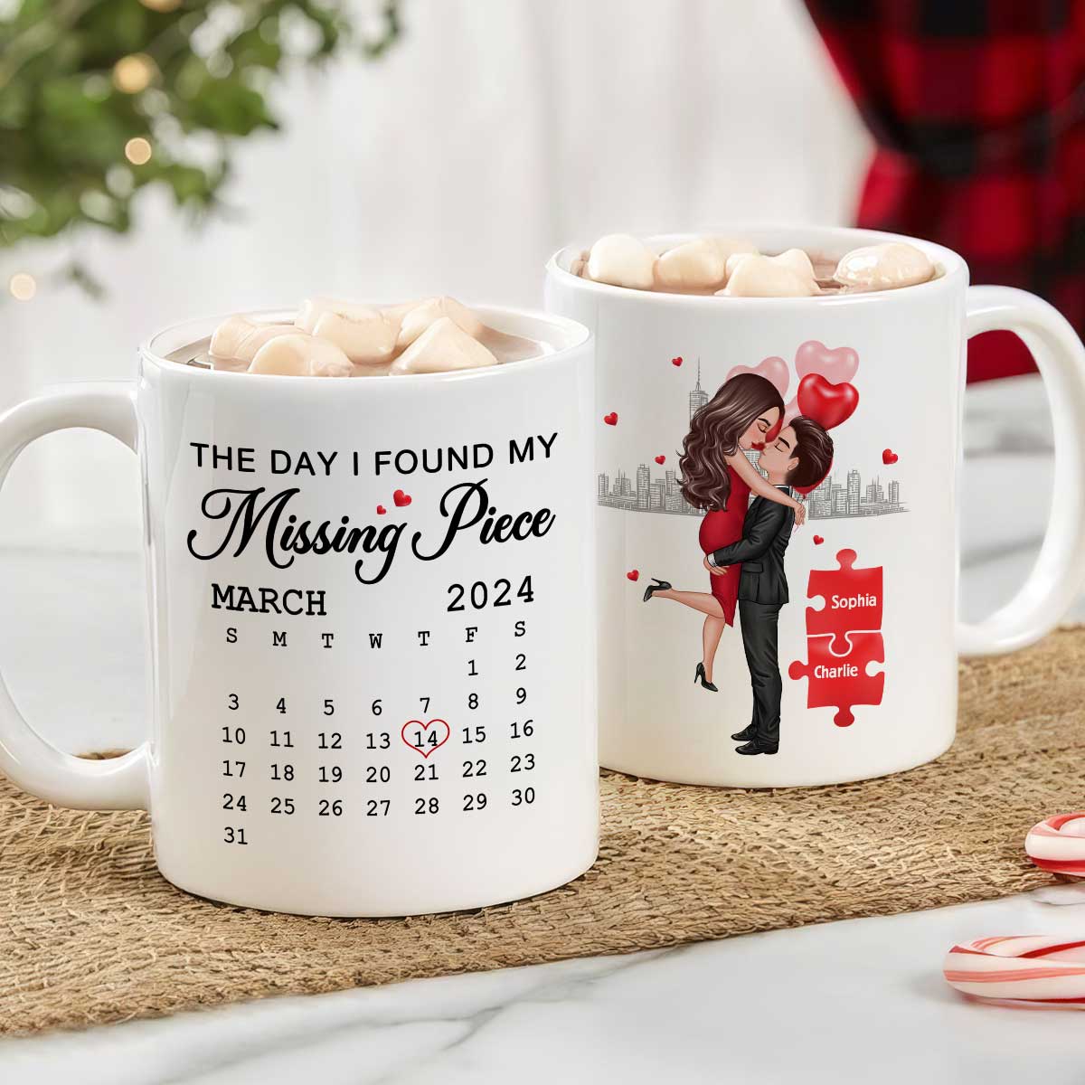 The Day I Found My Missing Piece Calendar Keepsake Personalized Mug,  Gift, Anniversary Gift For Couple