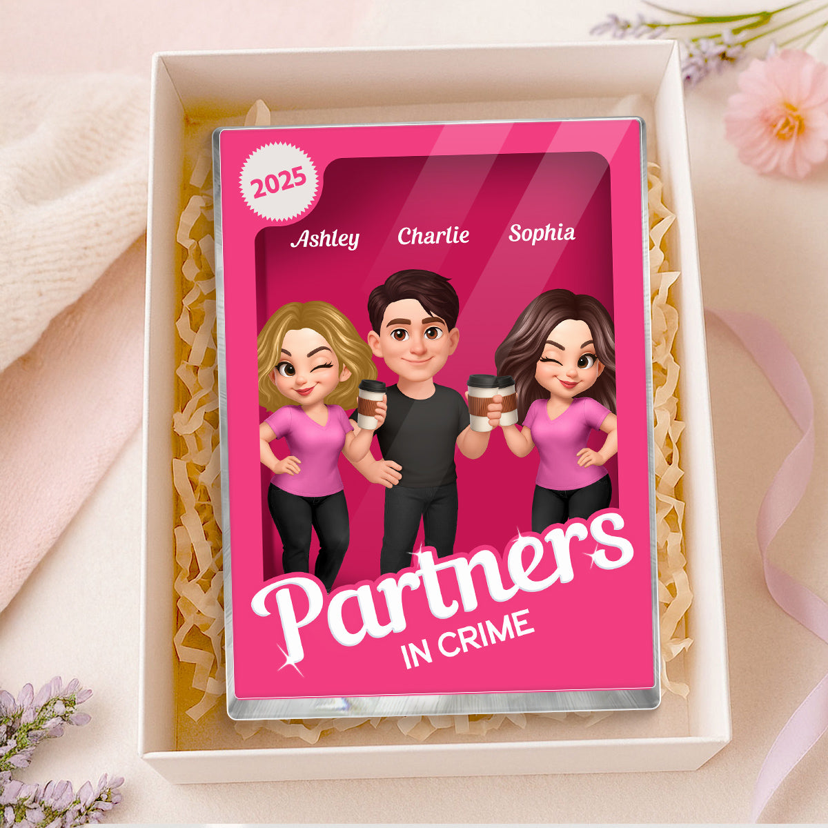 [Men & Women Besties Version] Besties Forever Pink 3D Effect Action Figure Personalized Acrylic Block