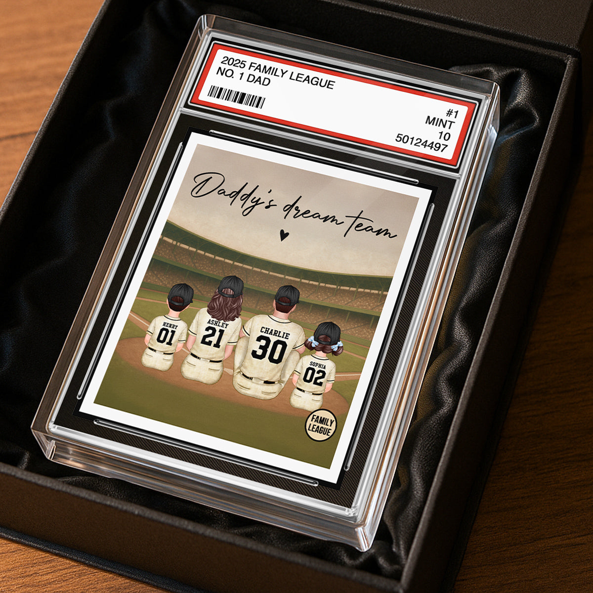 Retro Vintage Baseball Family No. 1 Dad Trading Card Style Personalized Rectangle Acrylic Block Plaque, Gift For Dad