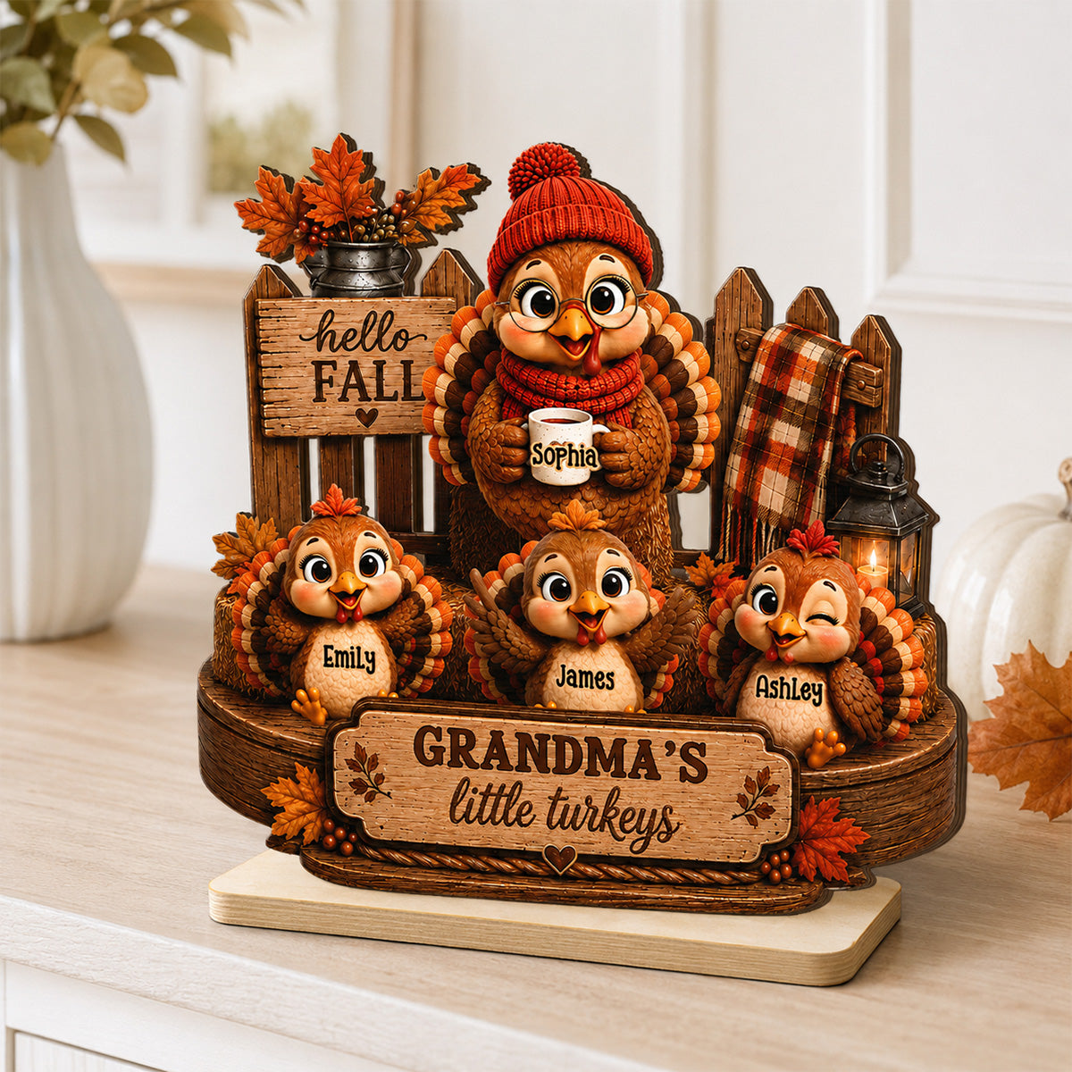 Grandma's Little Turkeys 2D Flat - Personalized Wooden Plaque – Thanksgiving Gift For Grandma