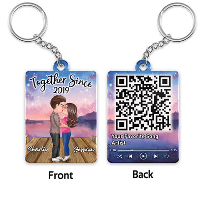 Couple Kissing In Purple Sunset Favorite Song QR Song Personalized Acrylic Keychain