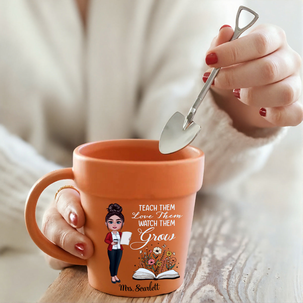 Teacher Teach Them Love Them Watch Them Grow Personalized Plant Pot Ceramic Mug| Back To School Gift