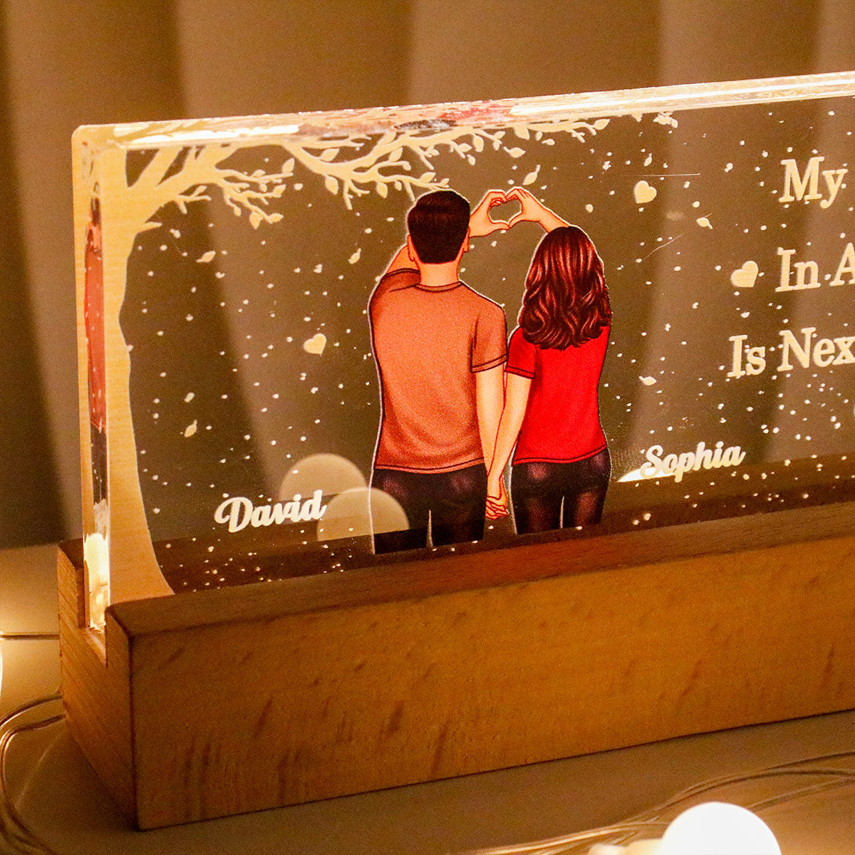 Favorite Place In The World Couple Heart Hands Back View Personalized Acrylic LED Night Light