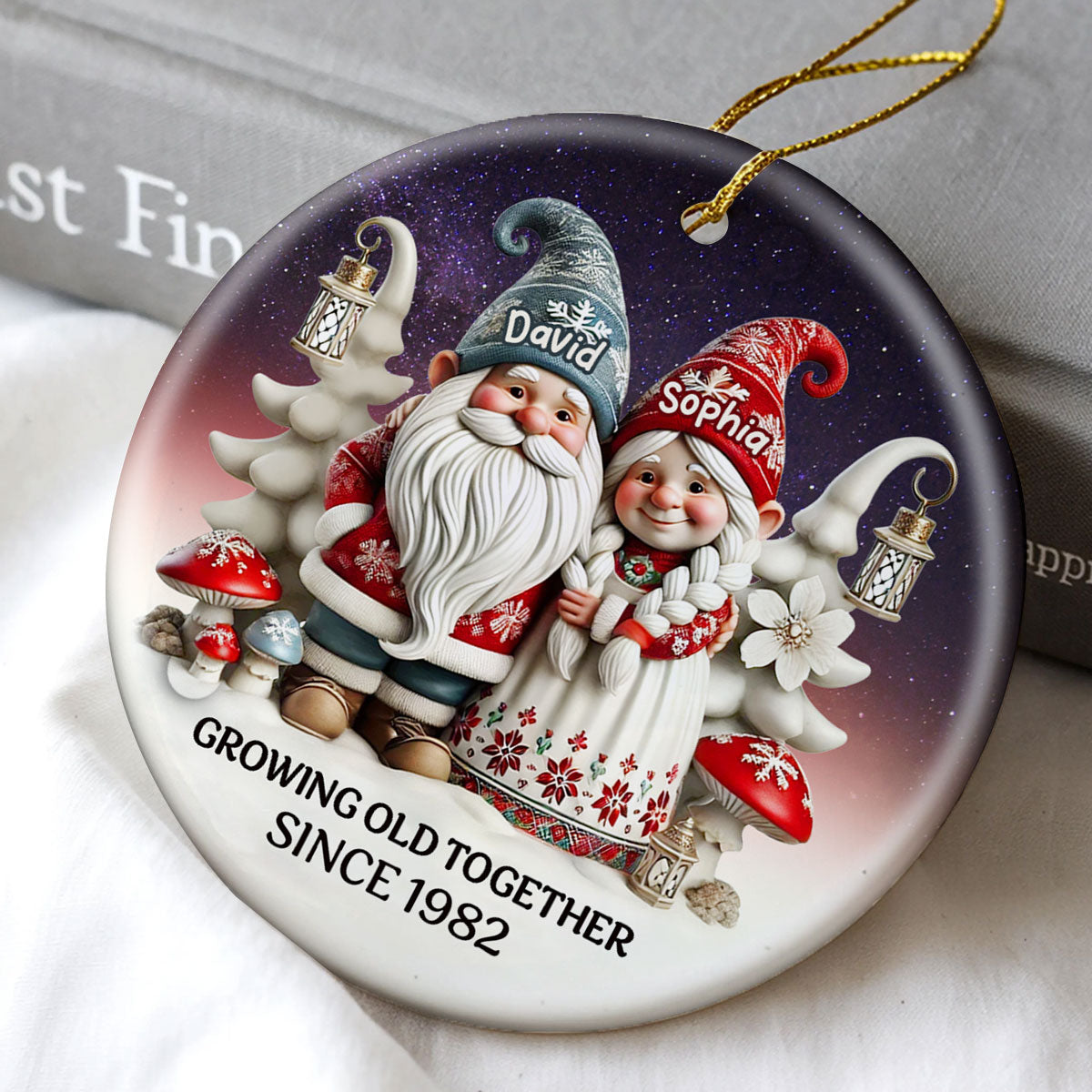 Gnome Couple Together Christmas Personalized Ceramic Ornament, Christmas Gift For Him, For Her, Husband, Wife