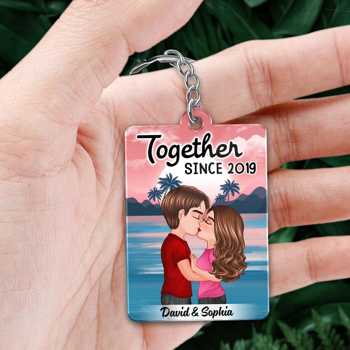Doll Couple Kissing Rose Sunset Favorite Song QR Code Personalized Acrylic Keychain