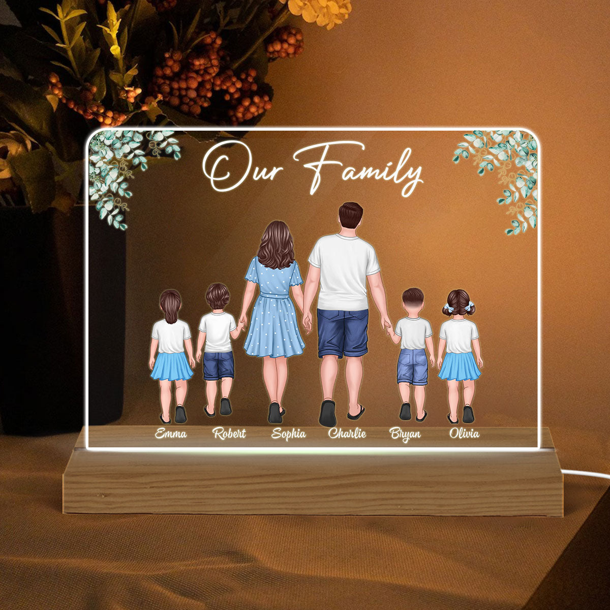 Our Standing Family Leaves Frame Personalized Acrylic Custom Shape LED Night Light