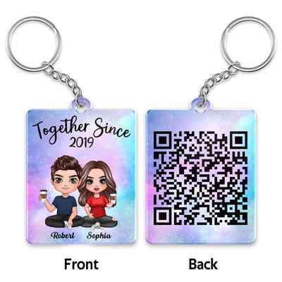 Doll Couple Sitting Custom Secret Message QR Code Gift For Her Gift For Him Personalized Acrylic Keychain