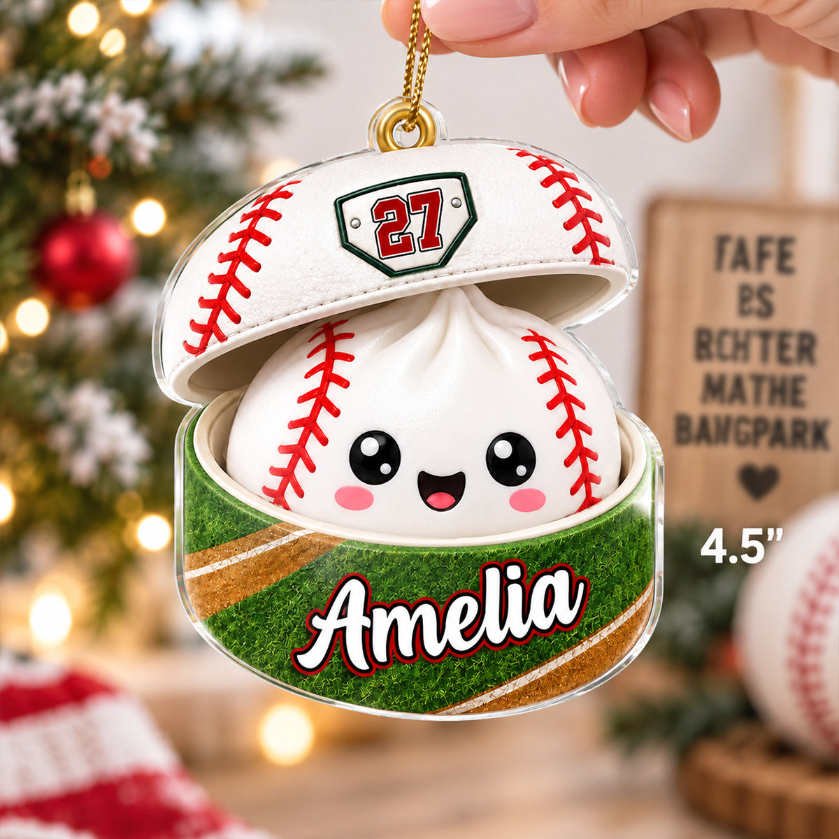 Custom Baseball Dumpling Squishy Style - Personalized Acrylic Ornament - Christmas Gift for Daughter, Son, Grandkids