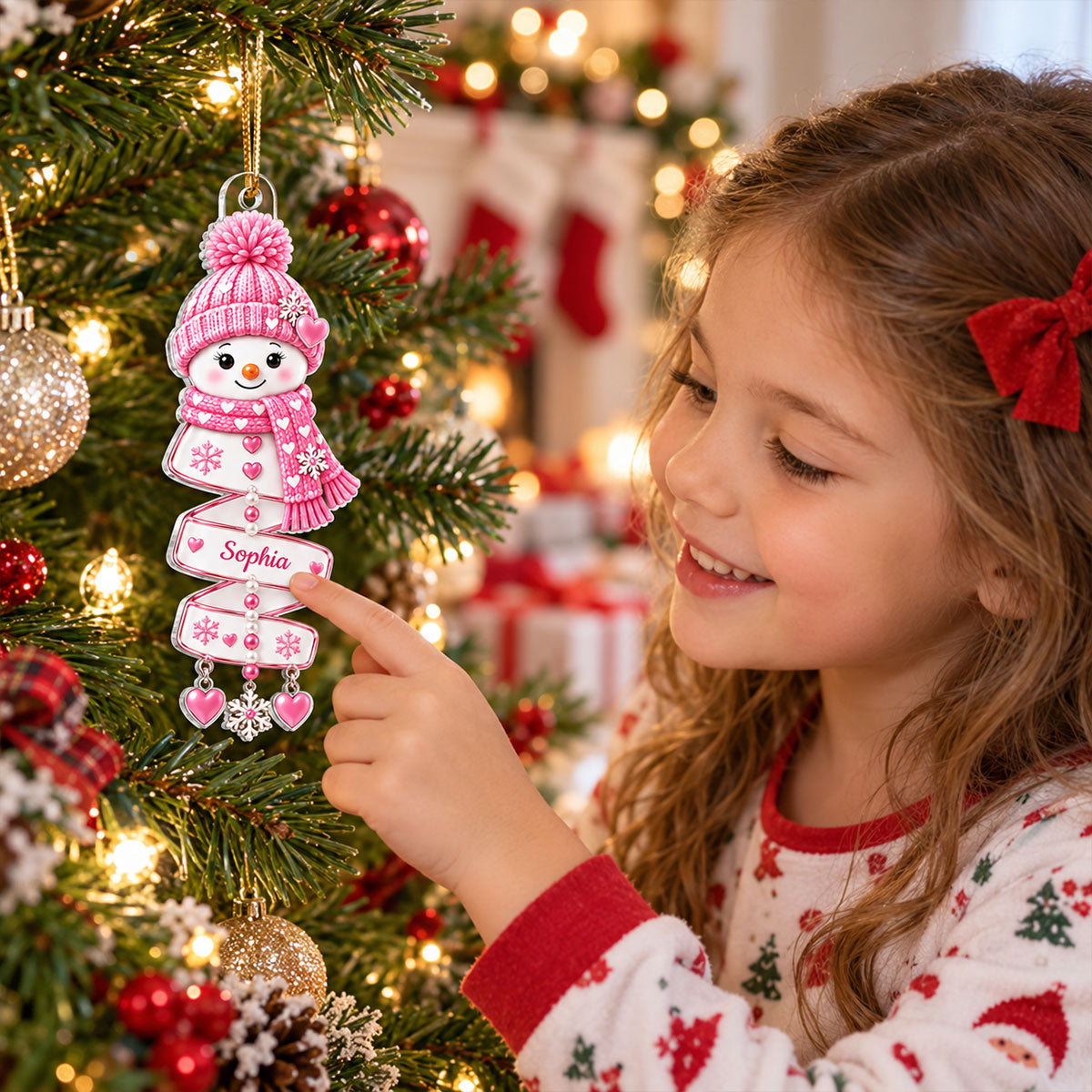 Christmas Snowman Spiral Style Custom Kids Names, Family Member Names - Personalized Acrylic Ornament - Christmas Gift For Kids, Family