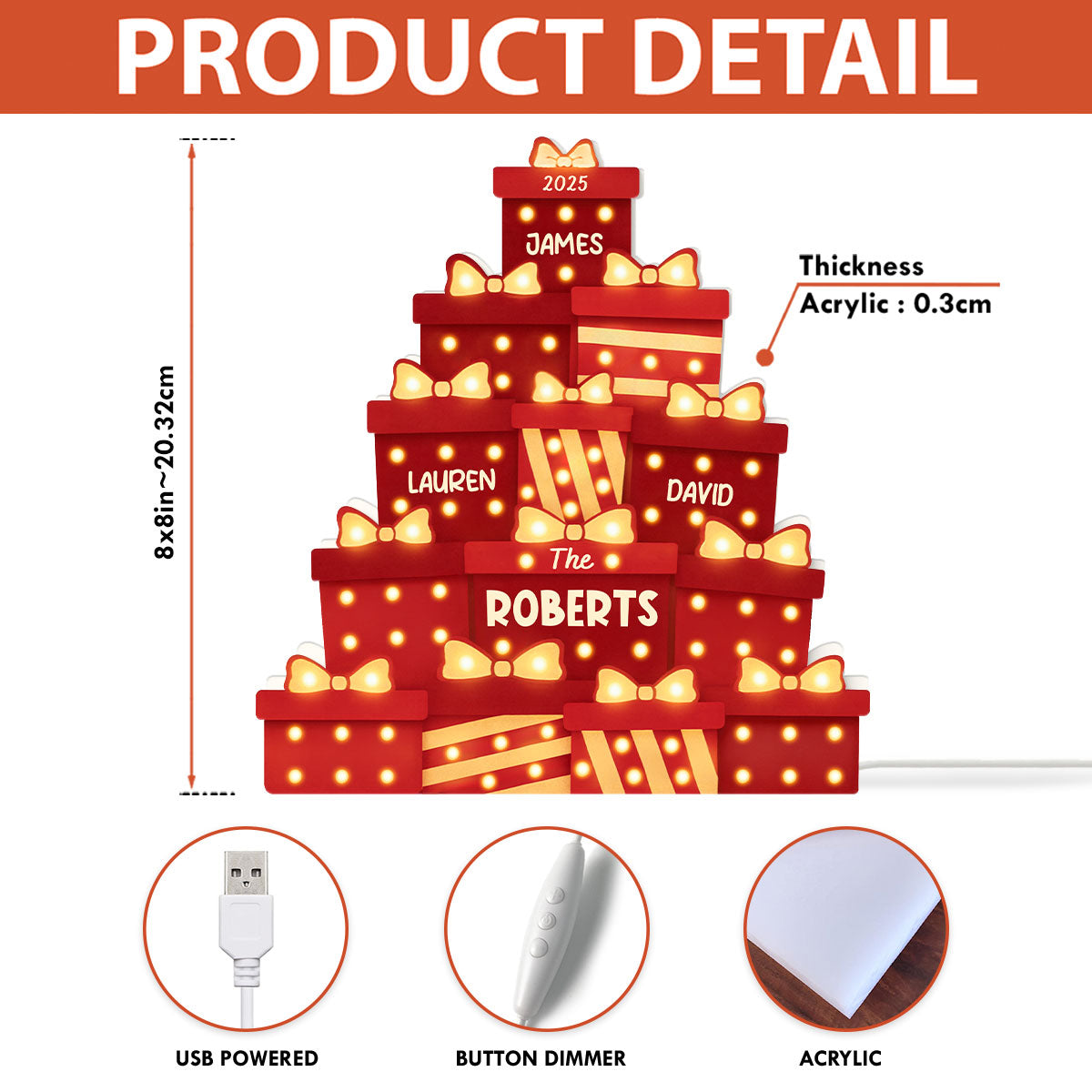 Christmas Family Gifts Box Marquee Effect Pattern Personalized Light Box, Christmas Decor