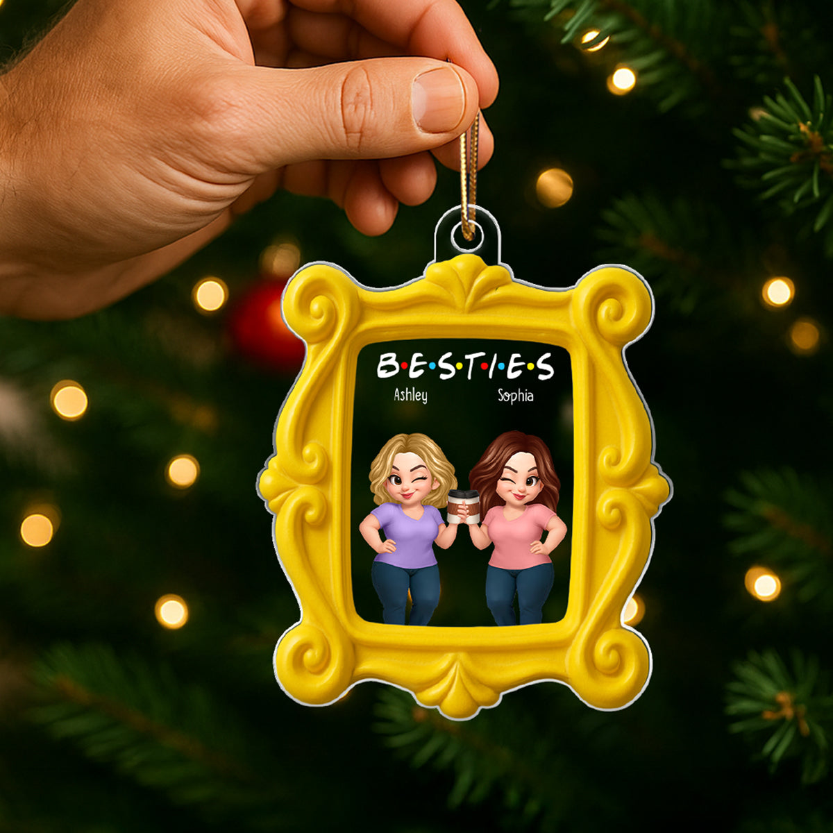 Pretty Besties Sisters Yellow Frame - Personalized Acrylic Ornament