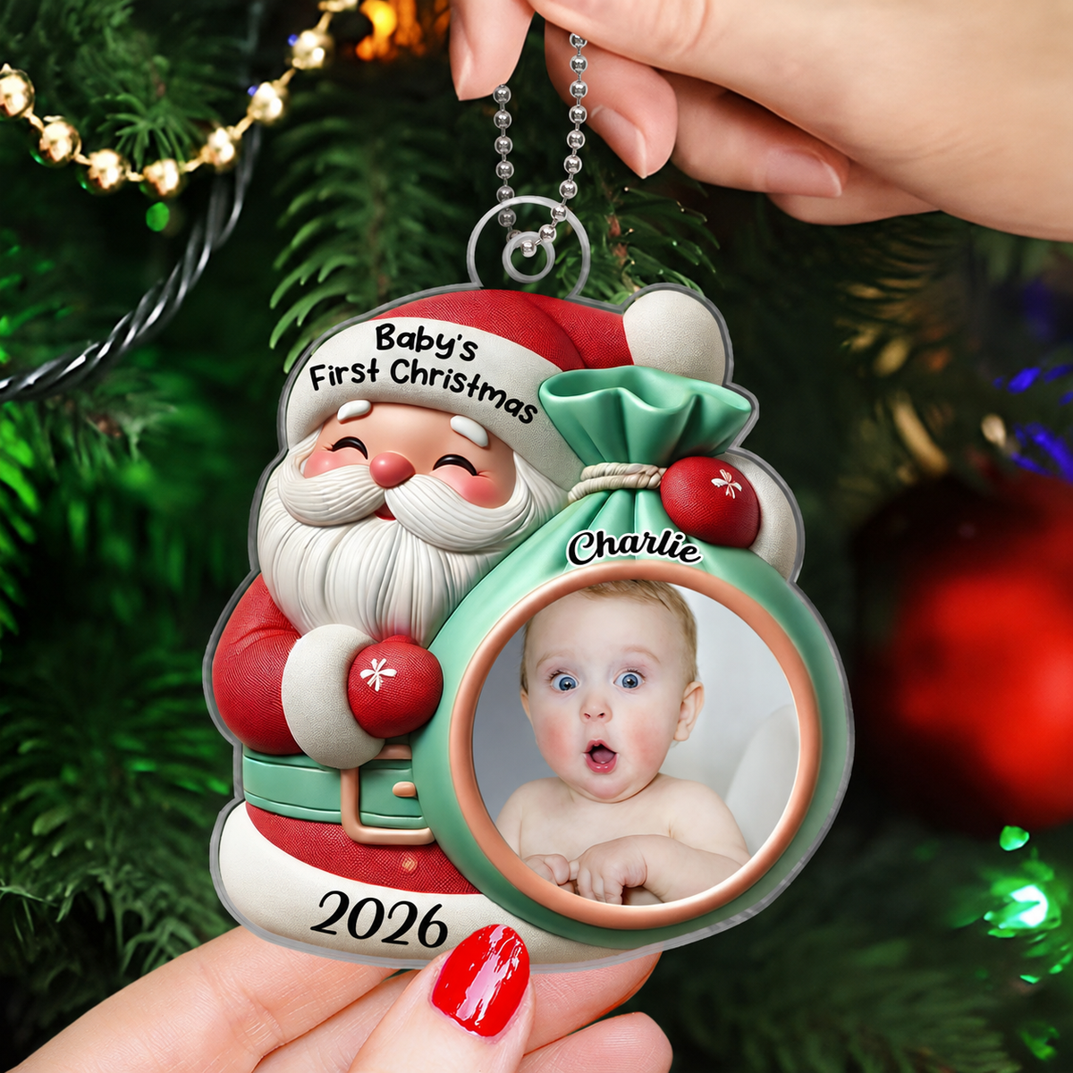 Little Bundle Big Joy Upload Photo Baby Ornament, 2024 Keepsake Christmas Ornament, Baby Shower Gifts, Gift For Newborns