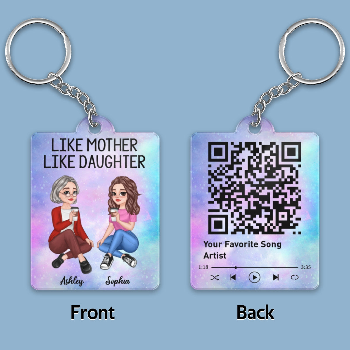 Pretty Cartoon Like Mother Like Daughter Favorite Song QR Code Galaxy Personalized Acrylic Keychain
