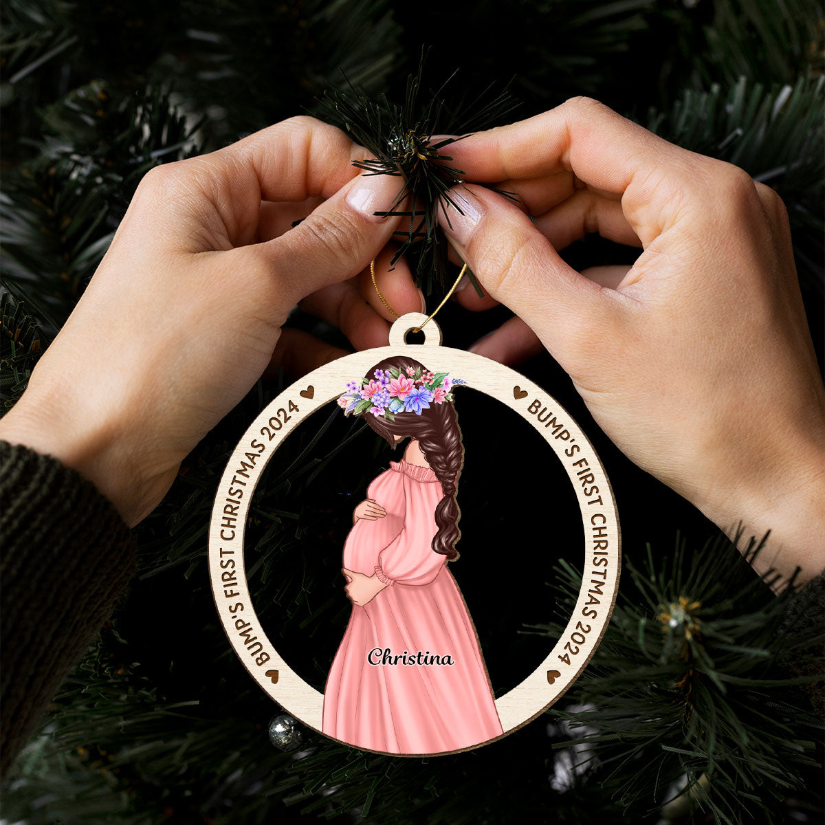 Baby Bump’s First Christmas Ornament Gift Expecting Mommy to Be Christmas Pregnancy Wooden Ornament