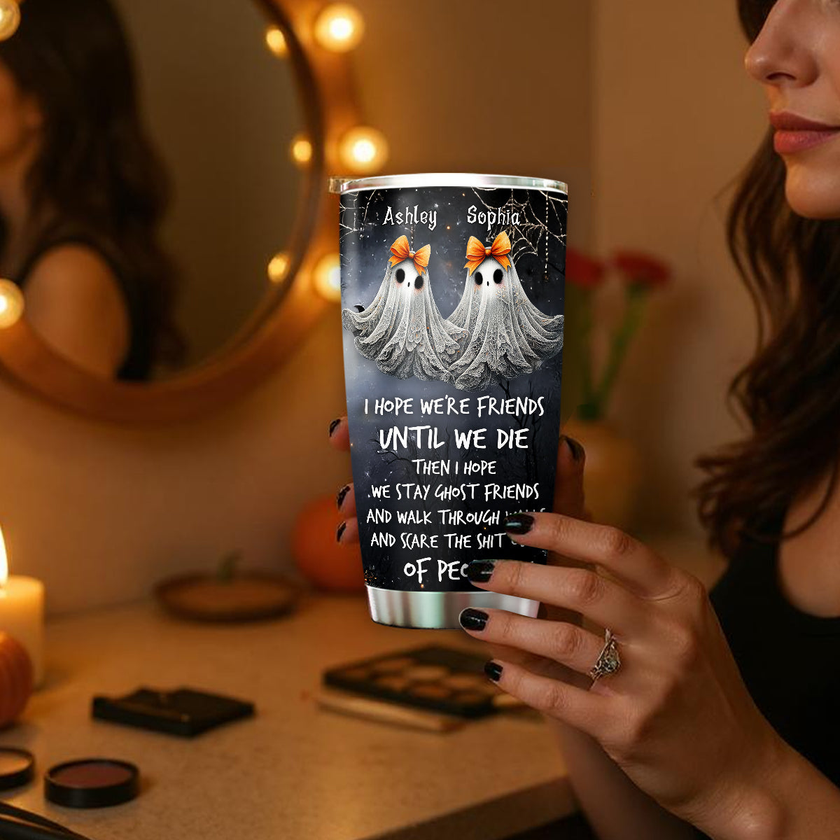 Ghoulmates Besties Personalized Tumbler, Halloween Gift for Best Friends