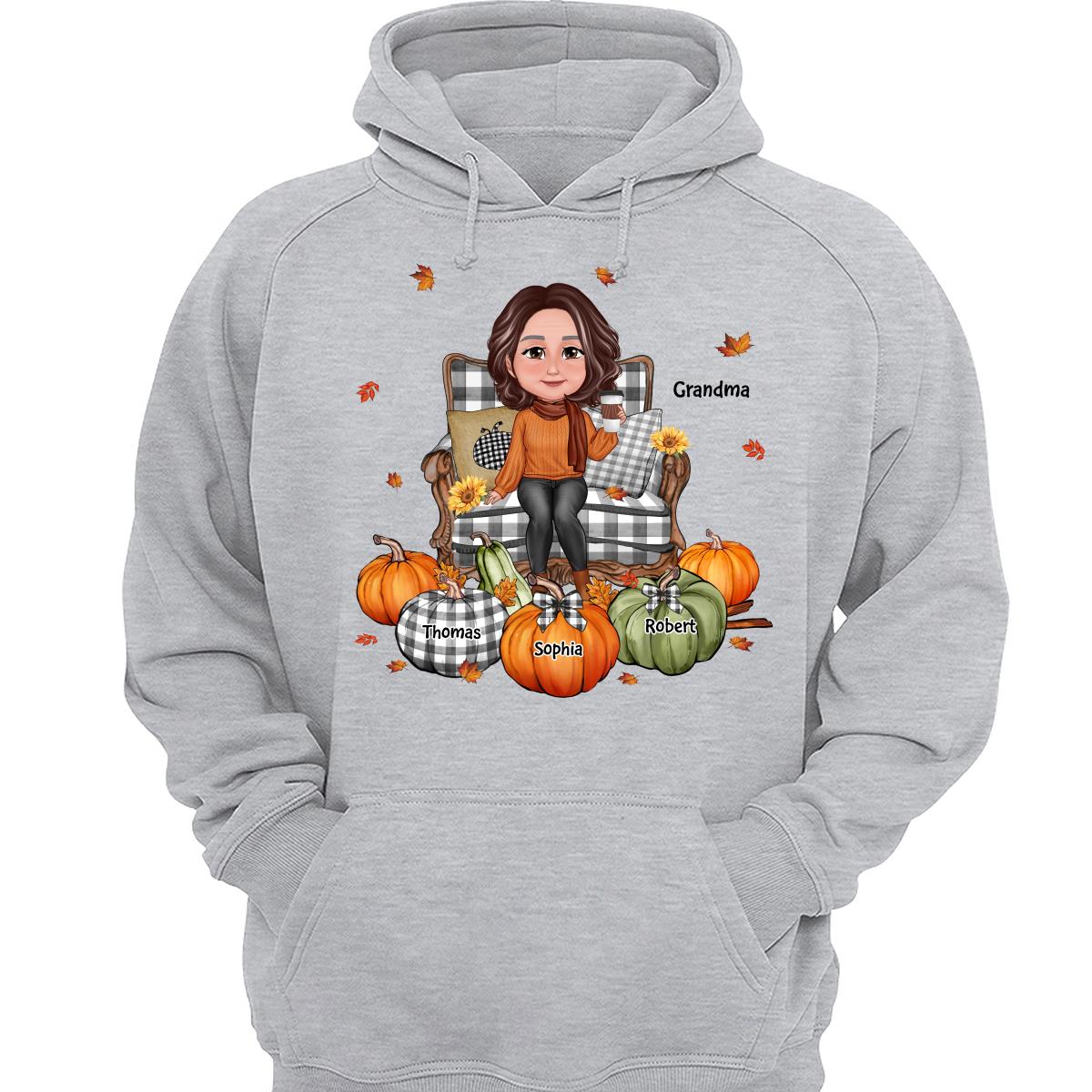 Grandma Sitting On Chair Pumpkins Personalized Shirt
