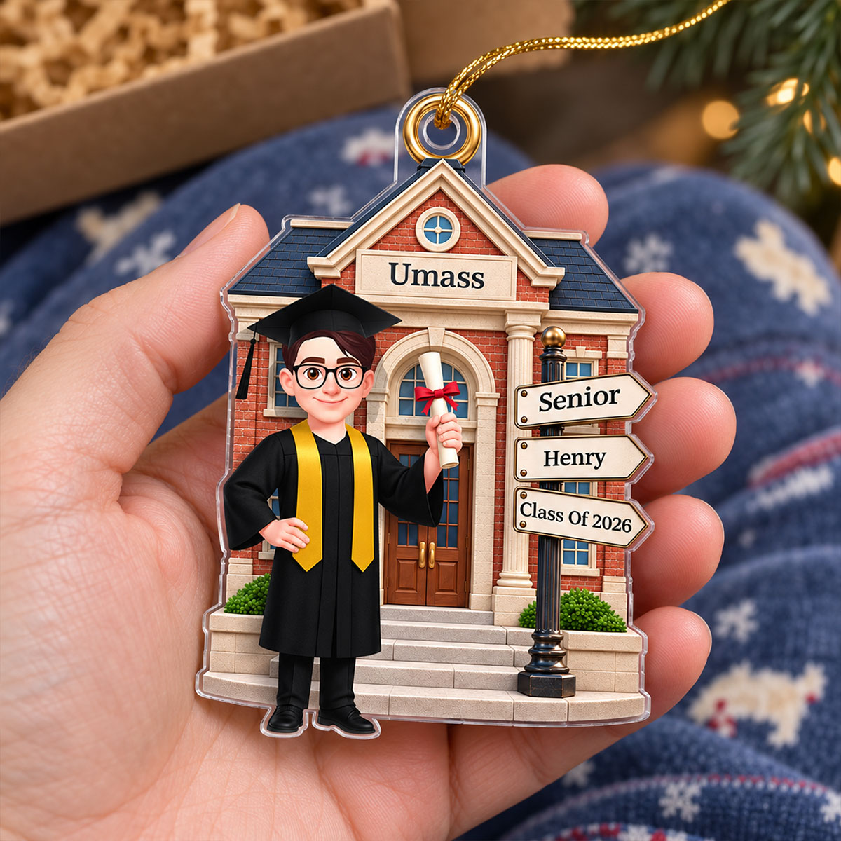 Senior Graduation Campus 2D Flat - Personalized Acrylic Ornament - Christmas Gift For Senior
