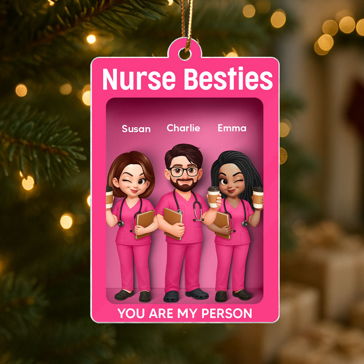 Nurse Besties 3D Effect Toy Box Action Figure - Personalized Acrylic Ornament - Christmas Gift For Coworkers