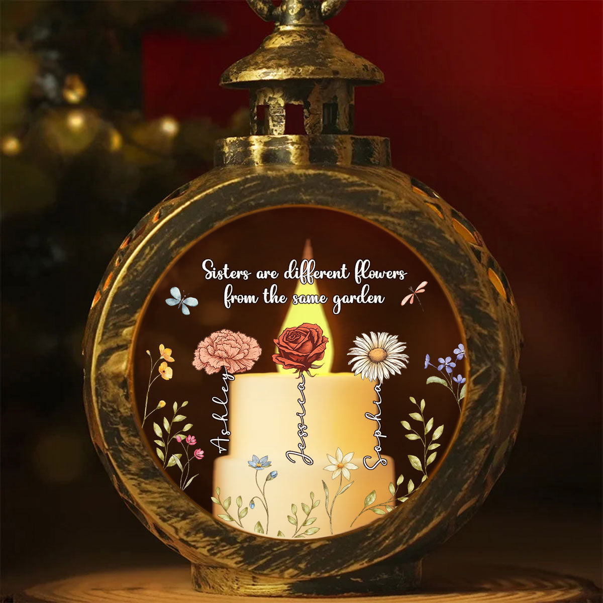 Sisters Are Different Flowers From The Same Garden Personalized Lantern Ornament, Christmas Gift For Sisters, Siblings, Besties