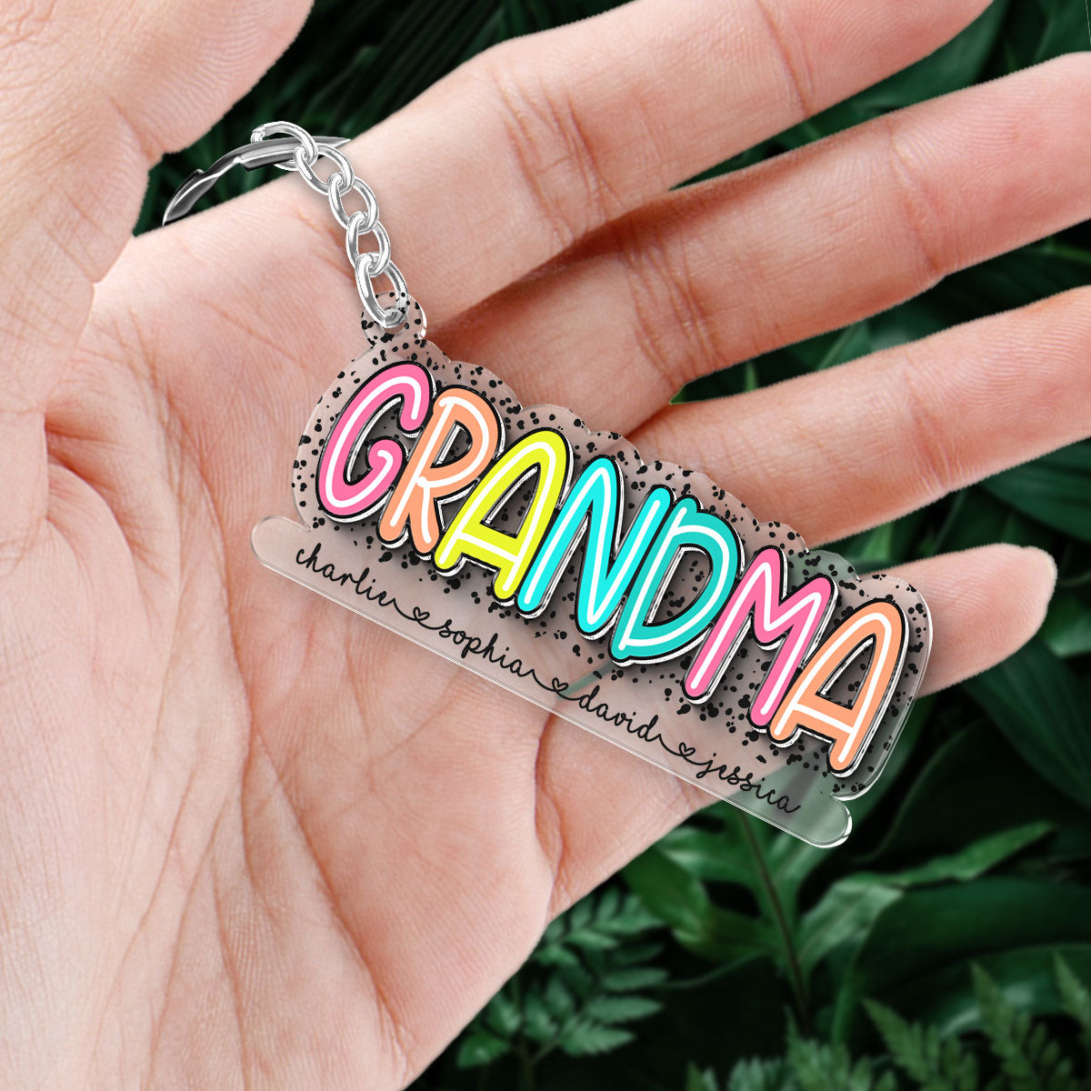 Grandma Mom With Kids Names Colorful Pattern Personalized 2-Layer Acrylic Keychain