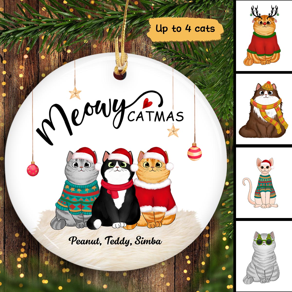 Fluffy Cats Meowy Catmas Christmas Personalized Circle Ornament