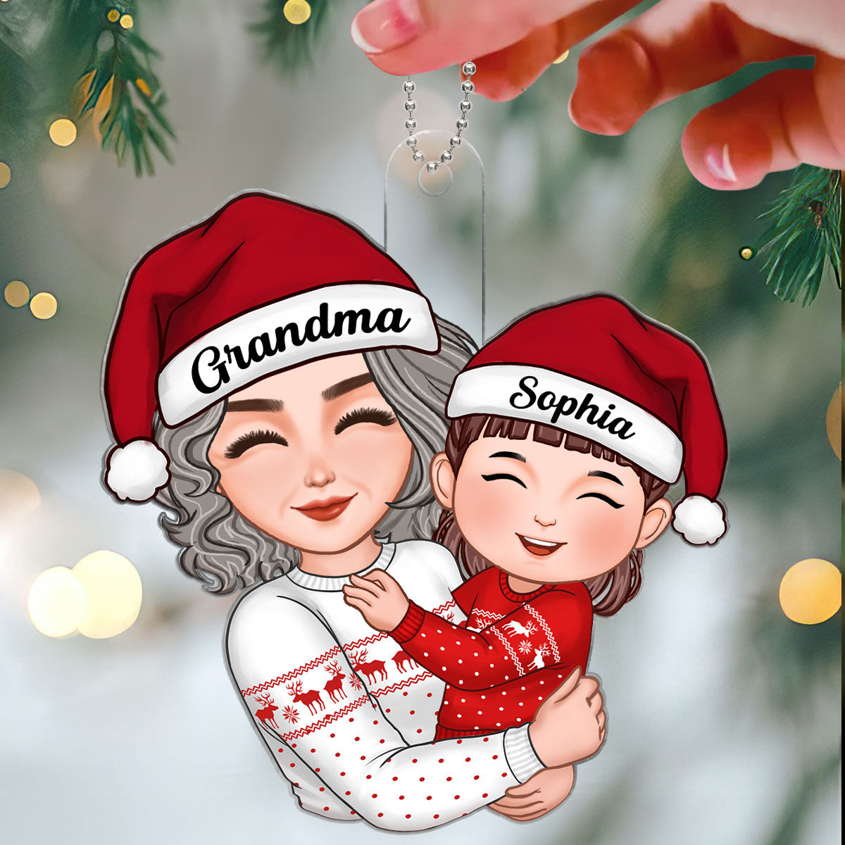 Cute Grandma Mom Hugging Kid Christmas Gift For Granddaughter Grandson Personalized Acrylic Ornament