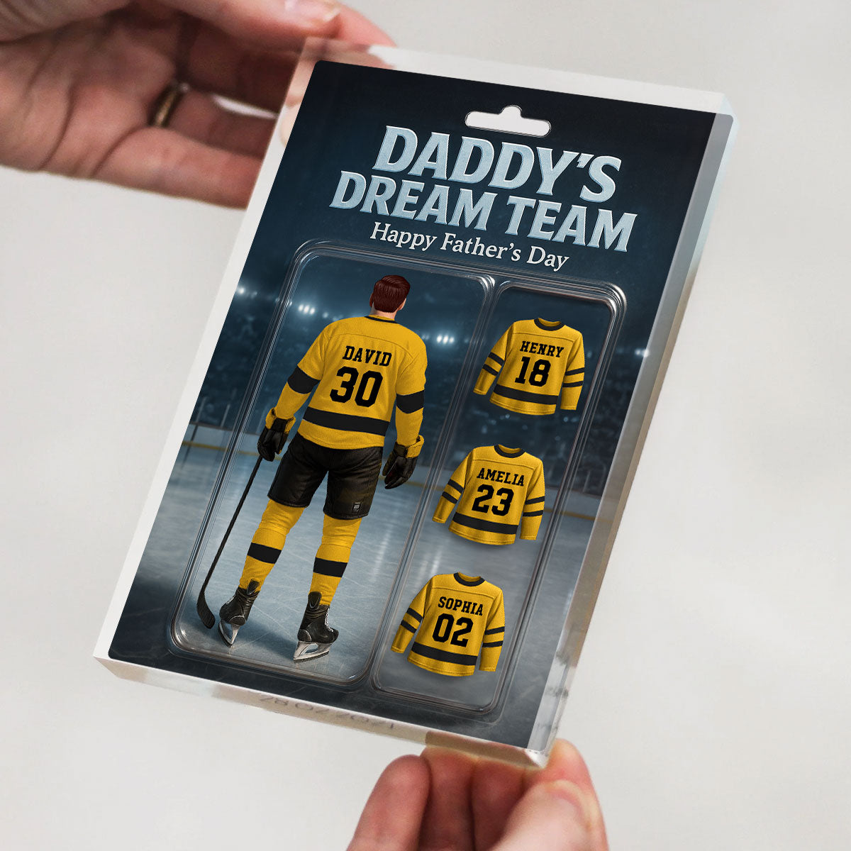 The Best Hockey Dad Ever With Kids' Names Custom Figure Personalized Acrylic Block Plaque, 2025 Father's Day Gift For Him, For Dad