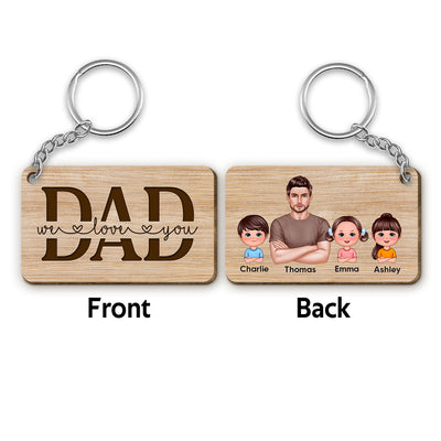 Best Dad Ever Crossed Hands Man Doll Kids Personalized Wooden Keychain
