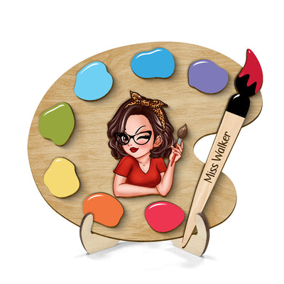 Art Teacher Palette Personalize 2-Layer Wooden Plaque, Back To School Gift
