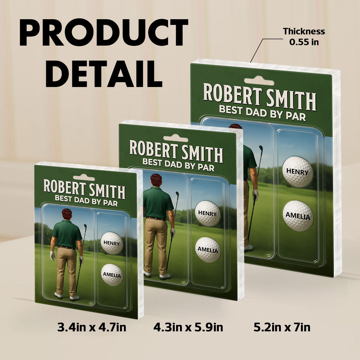 Custom Figure Best Dad By Par With Kids' Names Personalized Acrylic Block Plaque, Perfect Father's Day Gift For Dad, For Him, For Golf Lover