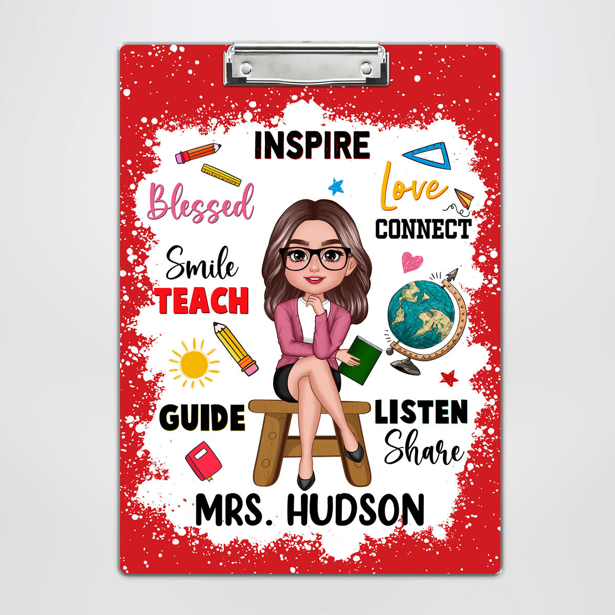 Teacher Inspire Love Connect Personalized Acrylic ClipBoard, Gift For Teacher