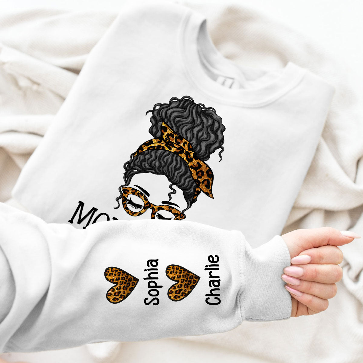 Messy Bun Gift For Mom Personalized Sleeve Printed Sweatshirt
