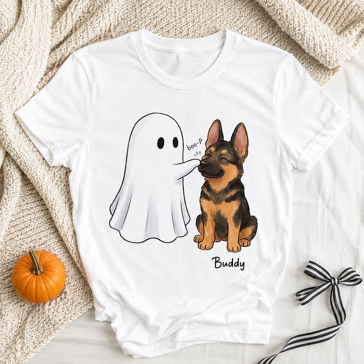 Halloween Dog Ghost - Personalized Shirt - Funny Ghost Booping Dog Tee, Gift for Dog Moms, Dog Dads