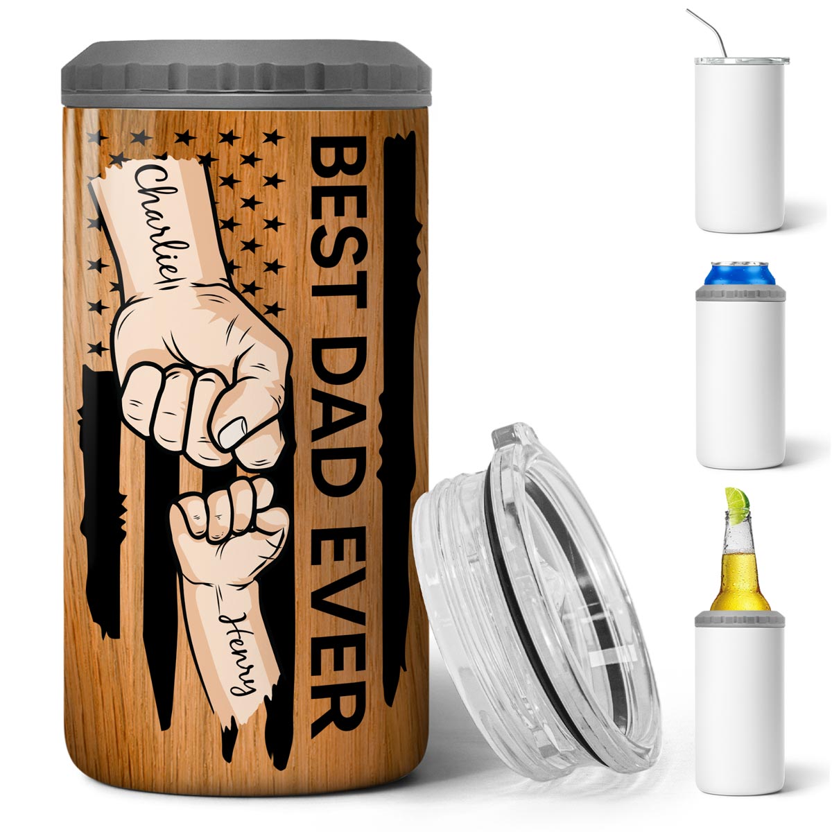 Best Dad Ever Nation Flag Fist Bumps Vector Father‘s Day Gift For Husband Father Figures Personalized 4 In 1 Can Cooler