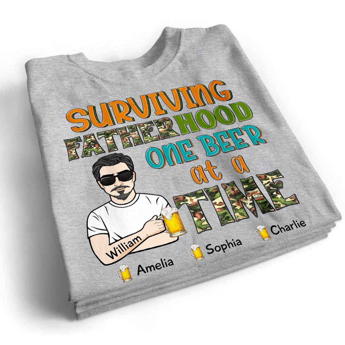 Surviving Fatherhood One Beer At A Time Gift for Dad Personalized Shirt