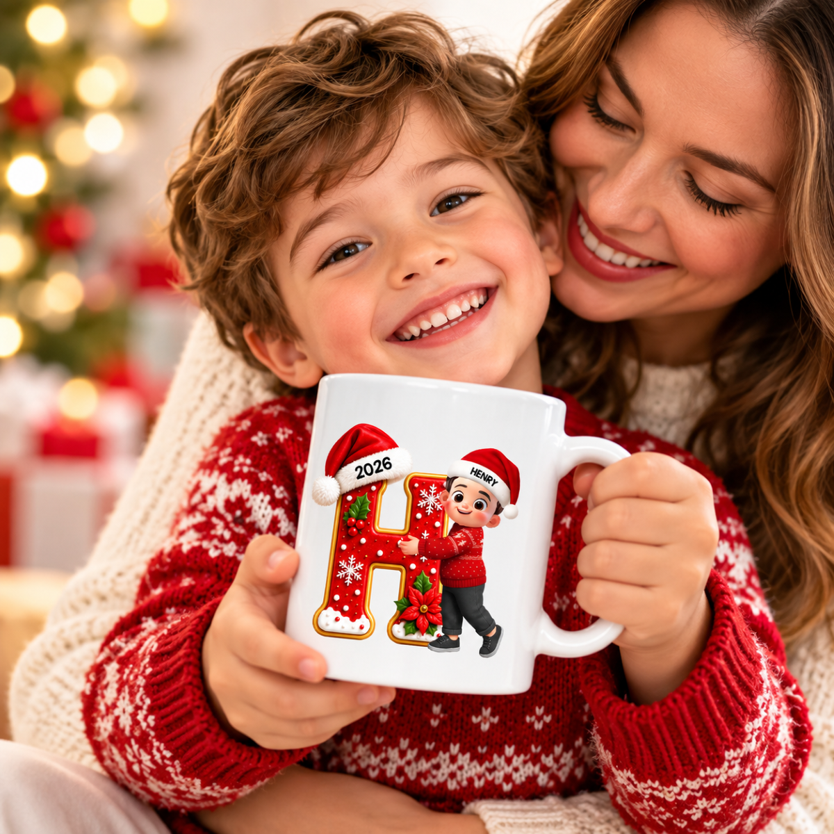 Joyful Christmas Letter Hug - Personalized Mug - Gift For Boys, Girls, Grandkids