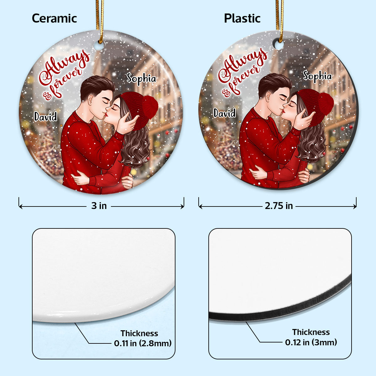 Romantic Couple Kissing On The Street Always & Forever Christmas Personalized Circle Ornament