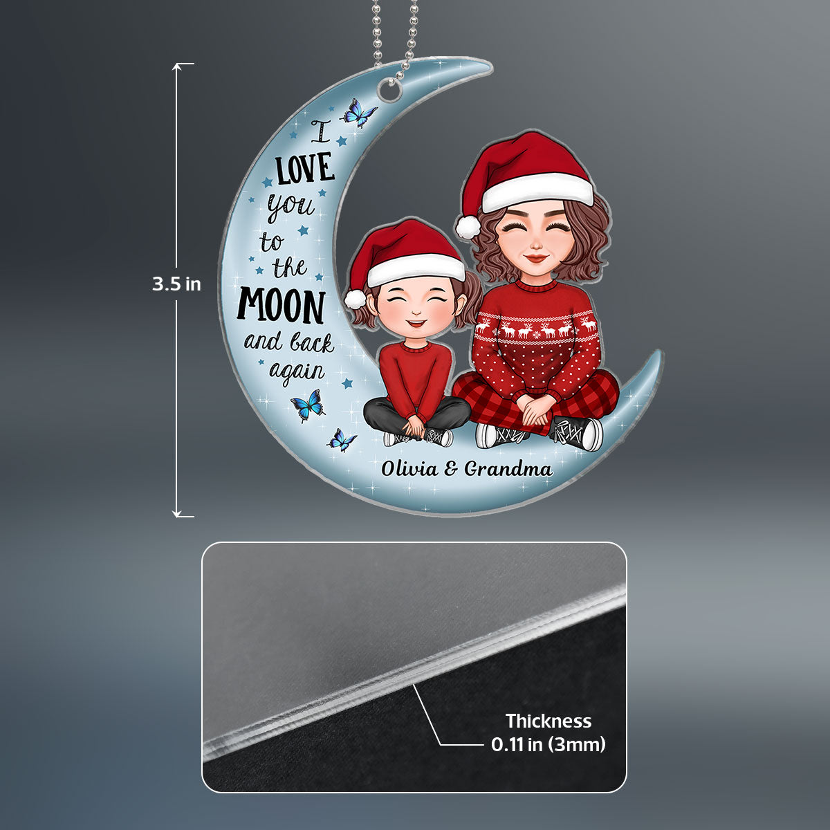 Grandpa Grandma Love You To The Moon And Back - Personalized Acrylic Ornament - Heartwarming Gift For Grandkids