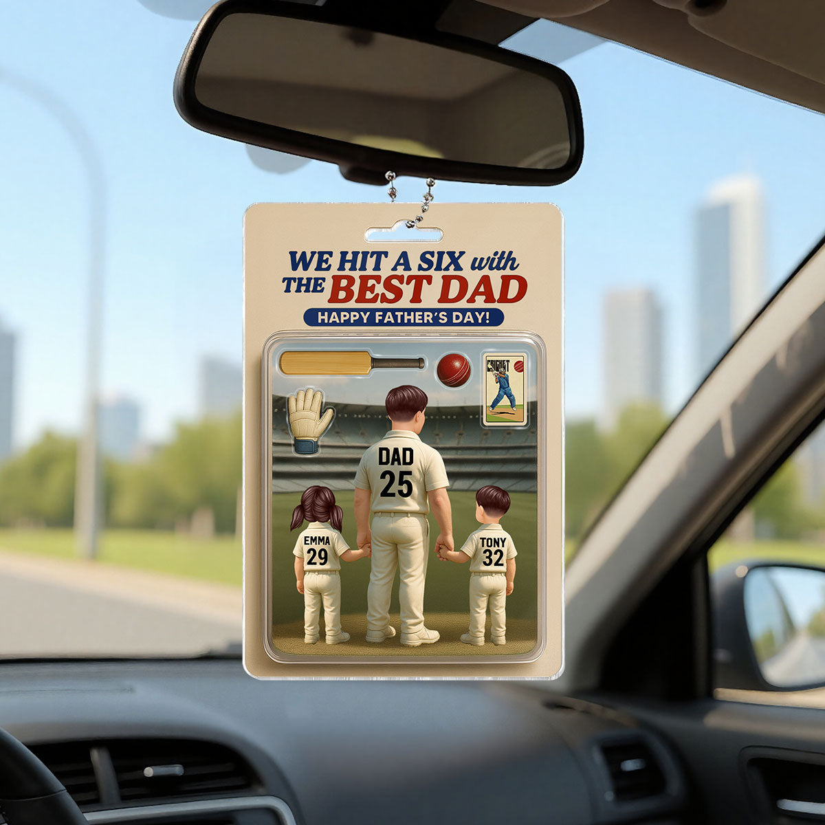 Hit A Six With The Best Dad Cricket Dad Personalized Car Hanger Acrylic Ornament, Father's Day Gift For Husband, Dad