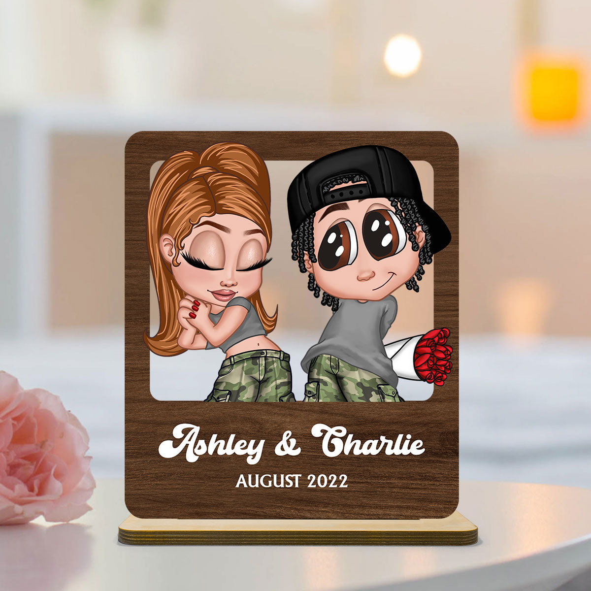 Y2K Couple Inside Frame Personalized Standing Wooden Plaque, Valentines Day Gift, Anniversay Gift for Couples