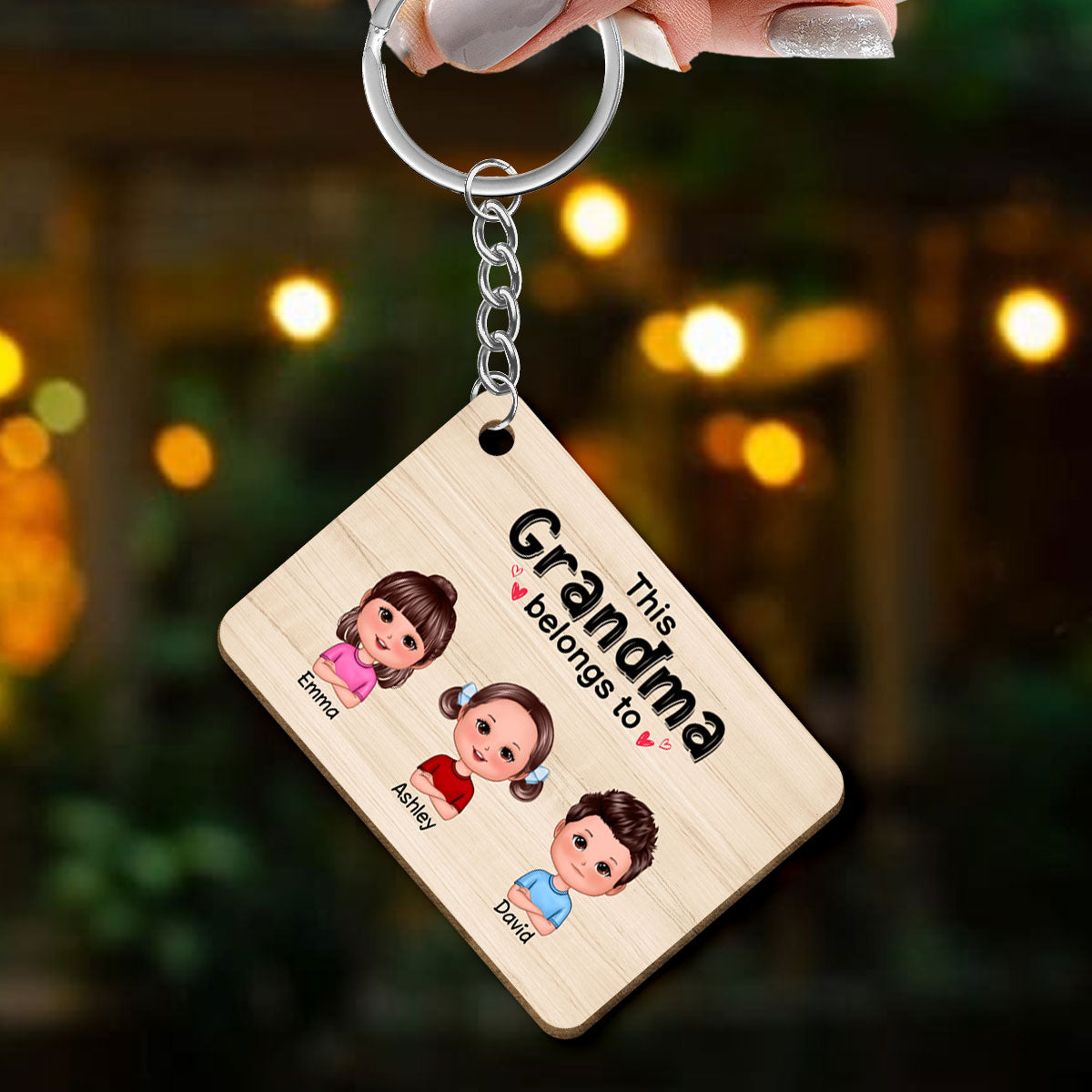 This Grandma Grandpa Dad Mom Belongs To Doll Kids Personalized Wooden Keychain