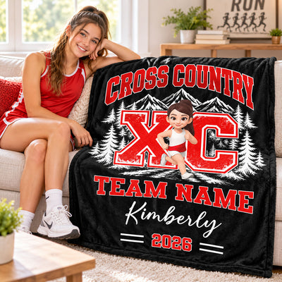 Cross Country XC Runner Custom Name & Team Name - Personalized Fleece Blanket - Christmas Gift For Cross Country Runners, Girls, Boys, Grandkids