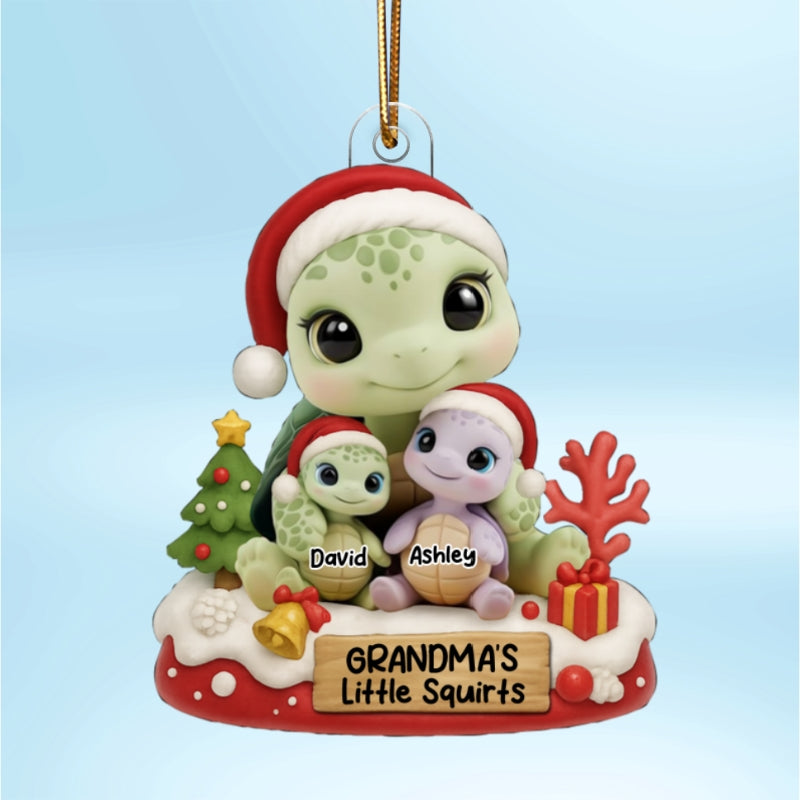 Grandma's Little Squirt Turtle Personalized Acrylic Ornament, Christmas Gift for Grandma