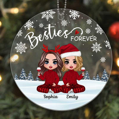Doll Besties Sitting Snow Background Personalized Acrylic Ornament