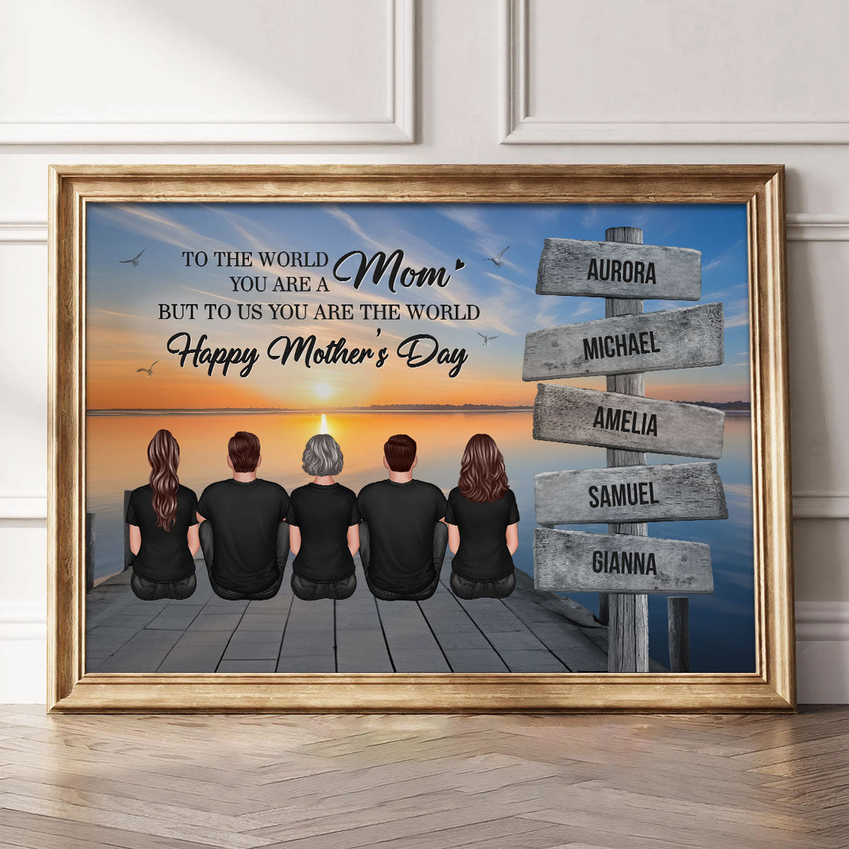 Mom To Us You Are The World Family Sign Posts Personalized Poster, Heartfelt 2025 Gift For Mom