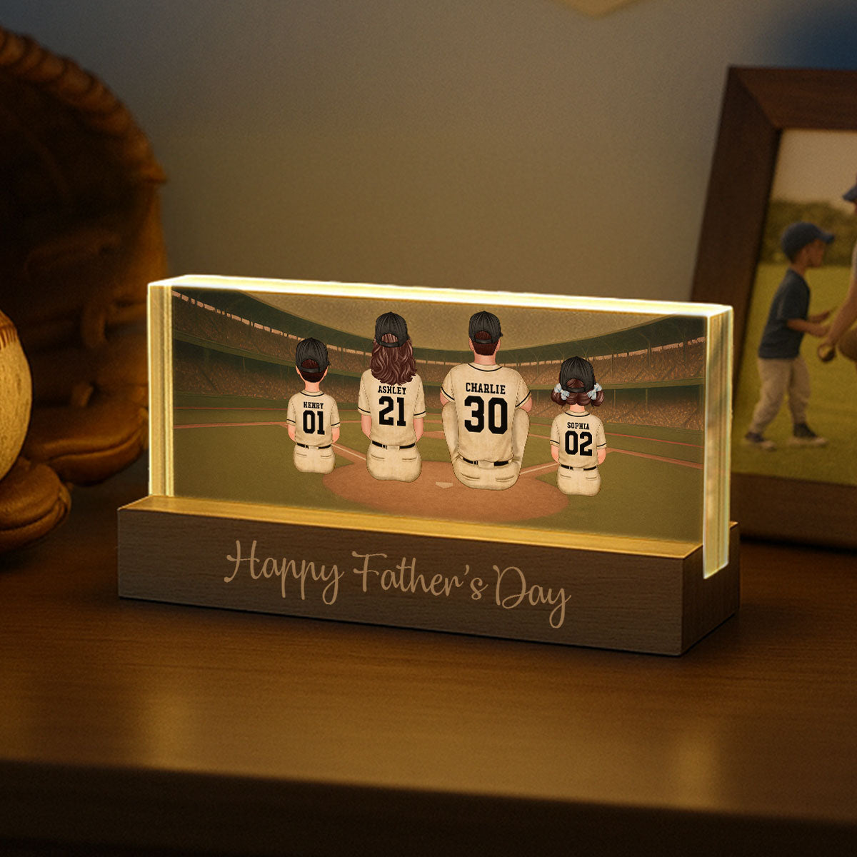 Retro Vintage Baseball Daddy's Dream Team Personalized Acrylic Block LED Night Light, Gift For Dad
