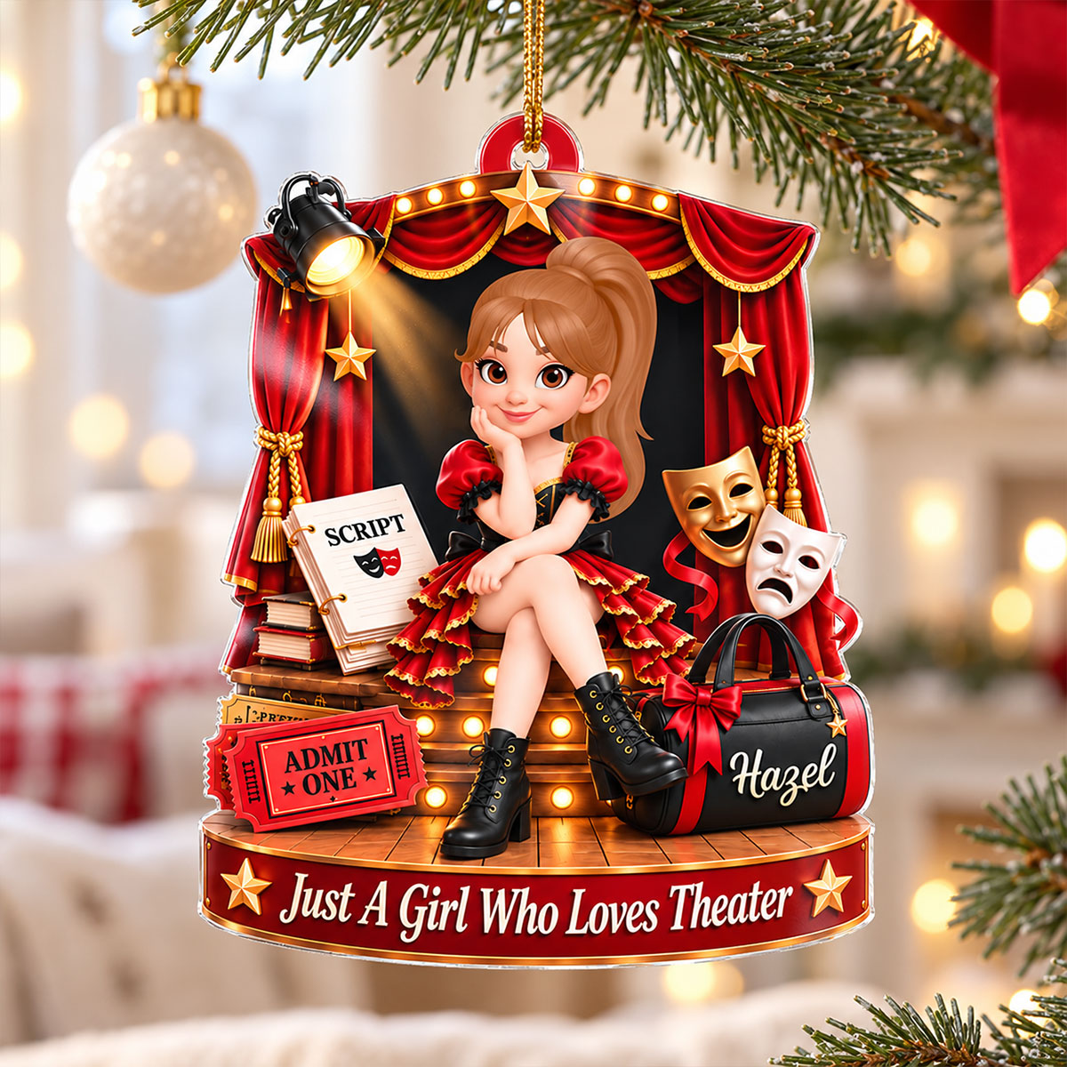 Just a Girl Who Loves Theater - Personalized Acrylic Ornament - Christmas Gift for Daughter, Granddaughter, Niece