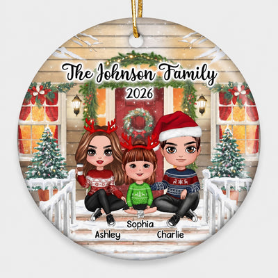 Family 2022 Christmas Front Porch Personalized Circle Ornament