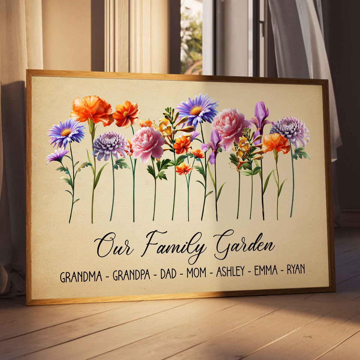 3D Effect Family Members Birth Month Flowers Personalized Poster, Gift For Mom, Grandma